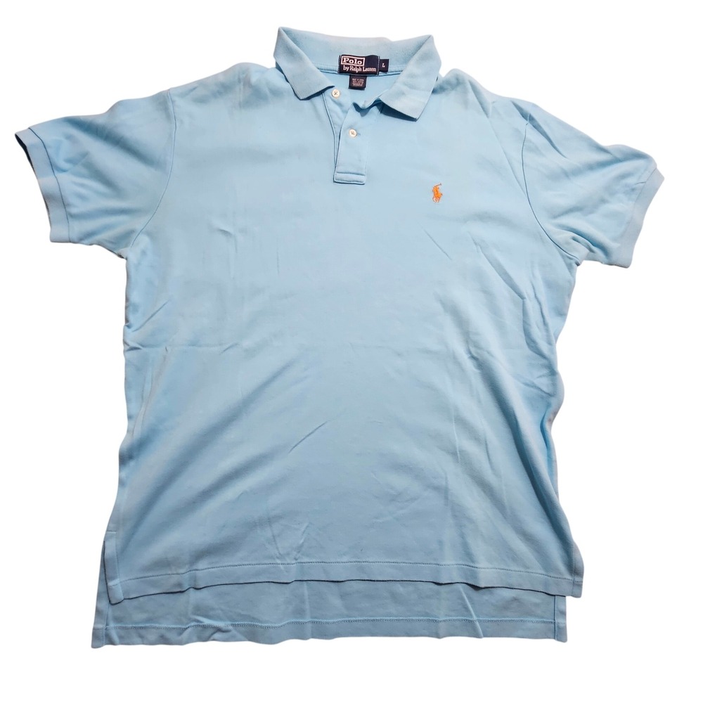 Polo Ralph Lauren Mens Large Light Blue Short Sleeve Cotton Pique Polo Shirt